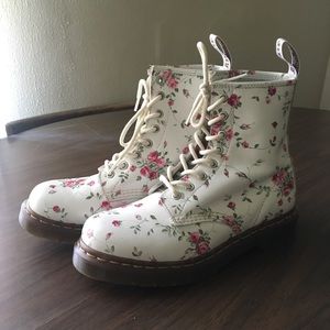 White & Pink Floral Dr. Martens Boots